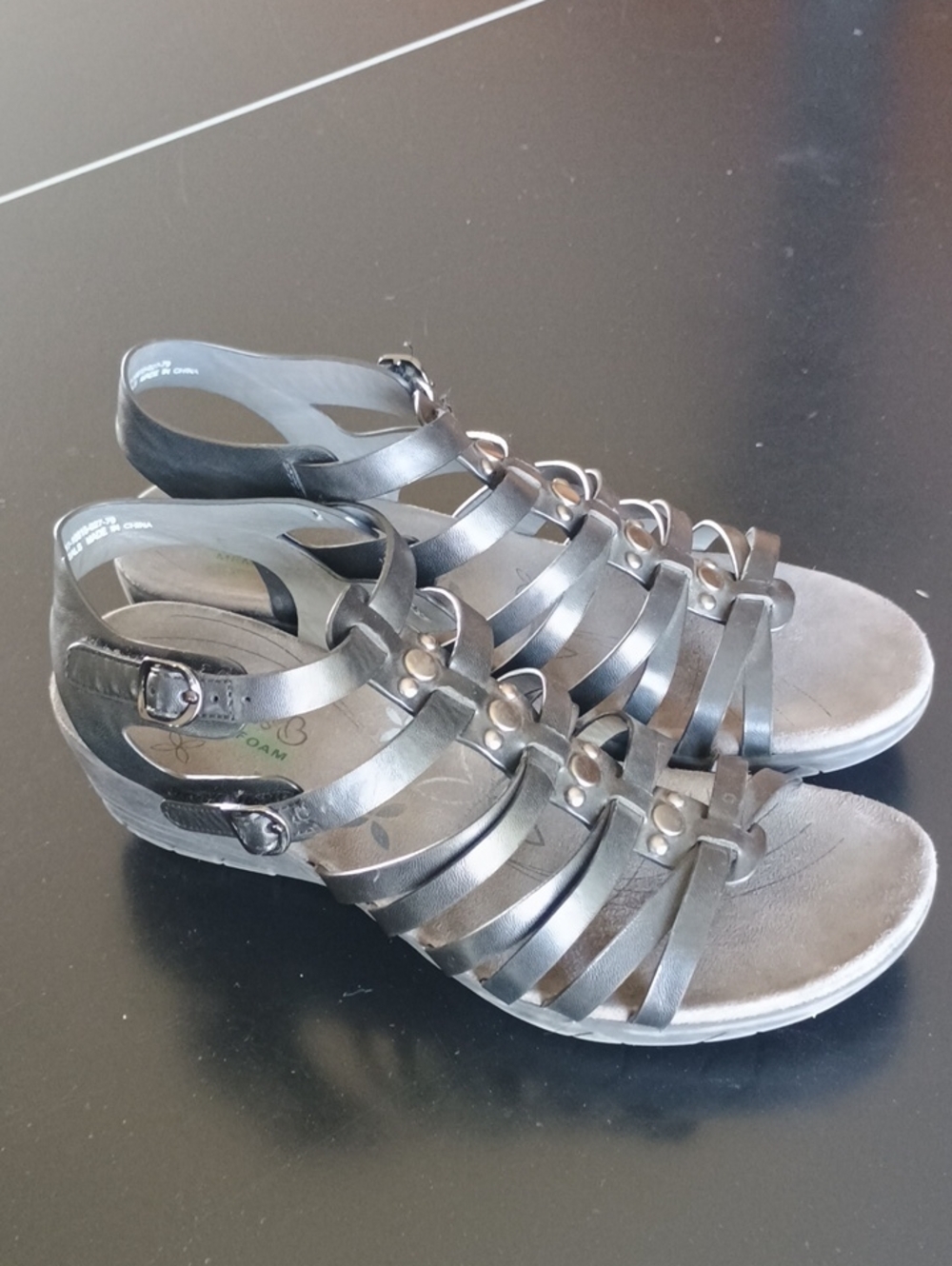 BareTraps Black Strappy Gladiator Sandals with Buckle Accents